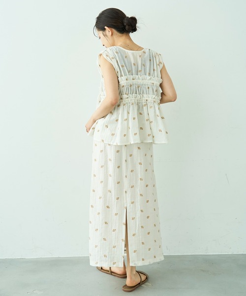 mil（ミル） ロング スカート 夏 花柄刺繍 ナロースカート