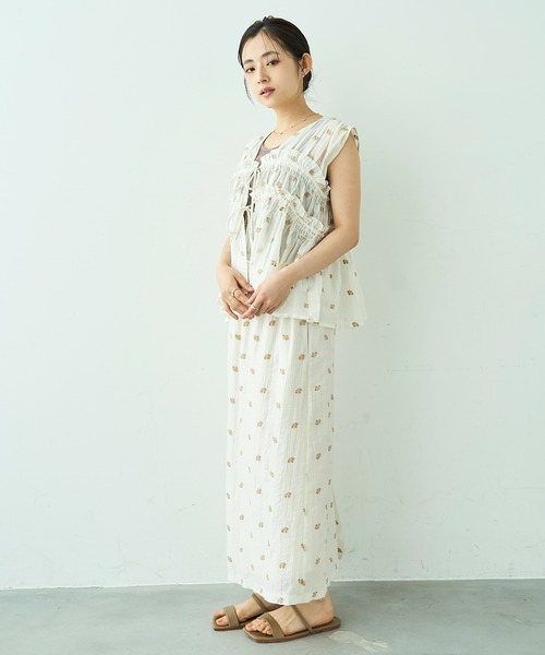 mil（ミル） ロング スカート 夏 花柄刺繍 ナロースカート