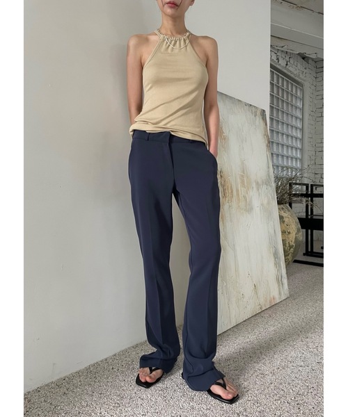 パンツ スラックス ゆったり スリムフレアスラックス ブラック Didot.showroom スラックス パンツ ローライズスリムフレア