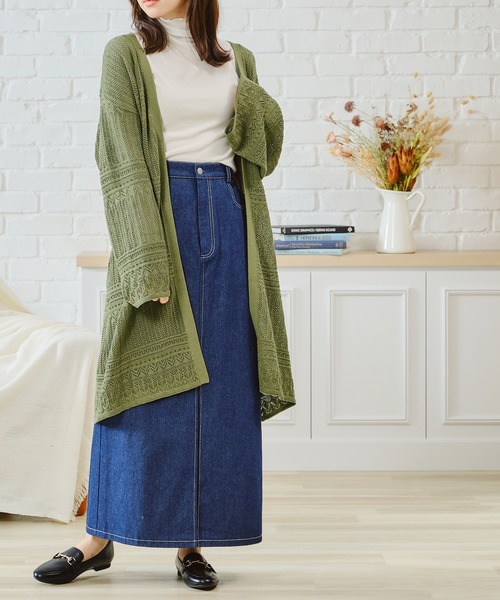 acro（アクロ） カーディガン 透かし編みロングニットカーディガン