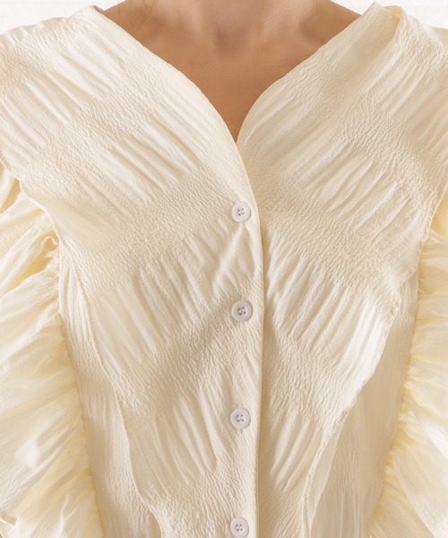 Lace Ladies ブラウス シャツ Vネックラッフルフリルブラウス