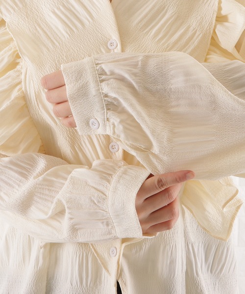 ブラウス シャツ ラッフル袖Vネックブラウス レディース Lace Ladies ブラウス シャツ Vネックラッフルフリルブラウス