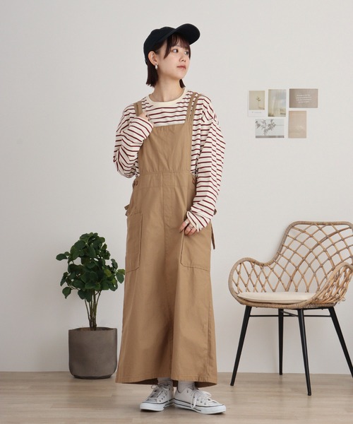 ✨試着のみ✨　45R ワークサロペット　オーバーオール　エプロン　チノ　ベージュ atONE（アットワン） サロペット オーバーオール ツイルエプロン