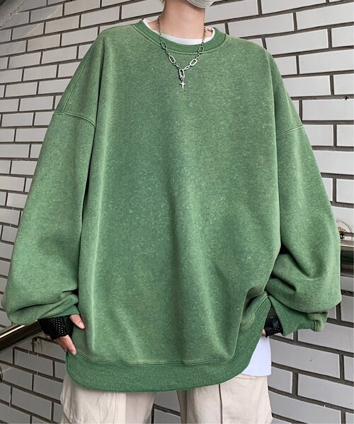 【中古】未使用品 ゲンイザワ GEN IZAWA 25AW lapel design sweat shirt スウェット トレーナー 長袖 FREE グリーン VENCE EXCHANGE トレーナー スウェット ピグメントビッグスウェット