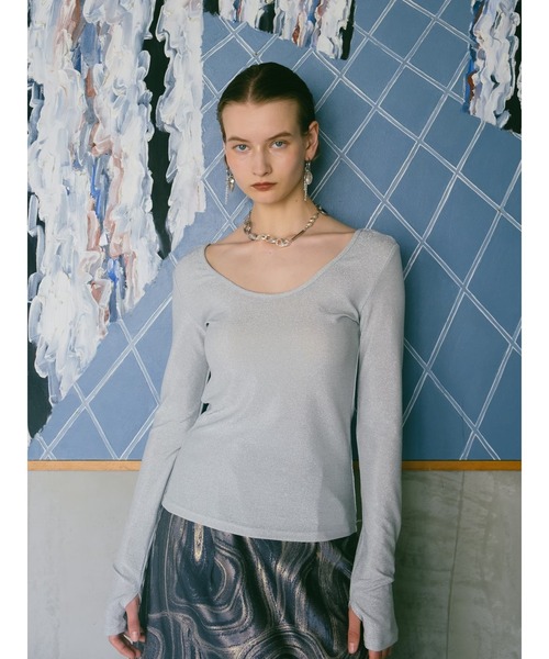 sahara/2way Glitter Top長袖Tシャツ/BRW/01-tp002-24-03 2way Glitter Top｜グリッターラメトップス – MARTE