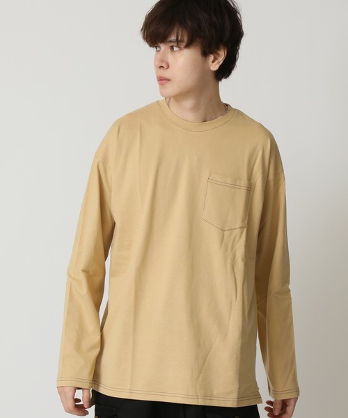 メンズ ロンT ドロップショルダー 肩落ち M00117 ARCADE tシャツ ピーチ天竺 ドロップショルダー 胸ポケット