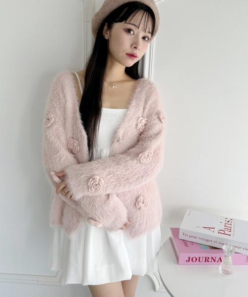 Loueme カーディガン ローズクロシェシャギーニットカーディガン