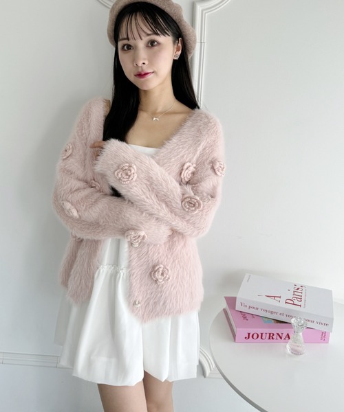 Loueme カーディガン ローズクロシェシャギーニットカーディガン 