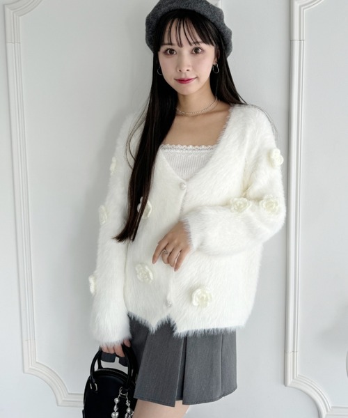 Loueme カーディガン ローズクロシェシャギーニットカーディガン
