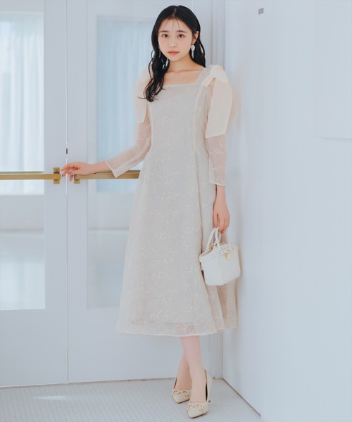 WILLSELECTION（ウィルセレクション） ドレス フラワー刺繍肩リボン
