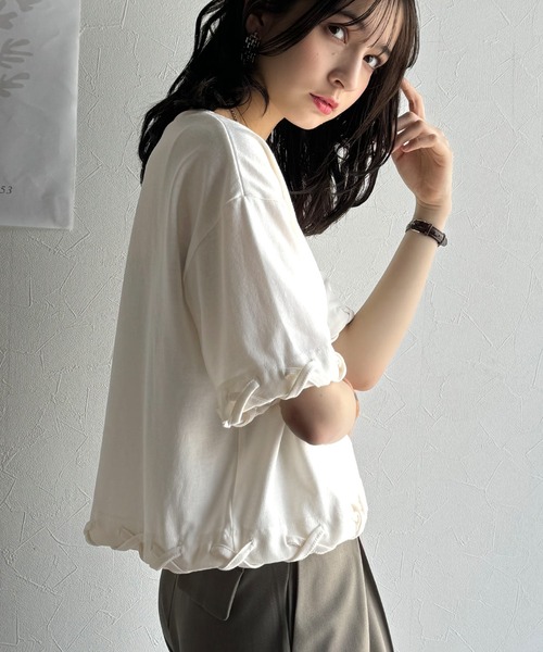 tシャツ 華やかさとこなれ感を両立！レースアップデザインクロップドＴシャツ(半袖) レディース | classicalelf | 05