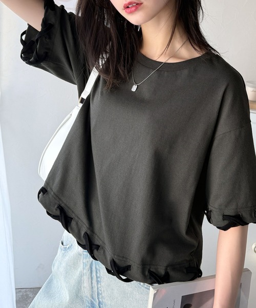 tシャツ 華やかさとこなれ感を両立！レースアップデザインクロップドＴシャツ(半袖) レディース | classicalelf | 03