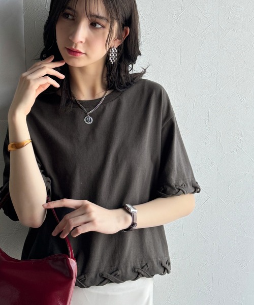 tシャツ 華やかさとこなれ感を両立！レースアップデザインクロップドＴシャツ(半袖) レディース | classicalelf | 02