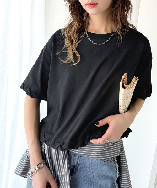 tシャツ 華やかさとこなれ感を両立！レースアップデザインクロップドＴシャツ(半袖) レディース | classicalelf | 15