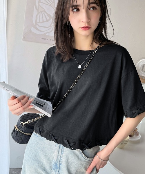 tシャツ 華やかさとこなれ感を両立！レースアップデザインクロップドＴシャツ(半袖) レディース | classicalelf | 13