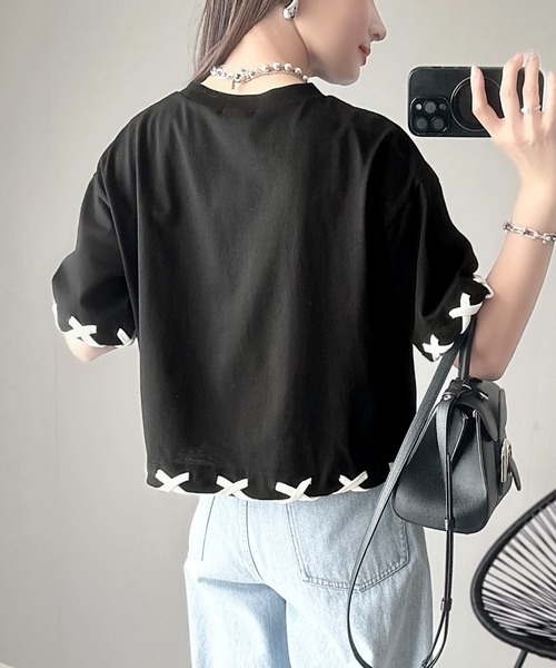 tシャツ 華やかさとこなれ感を両立！レースアップデザインクロップドＴシャツ(半袖) レディース | classicalelf | 25