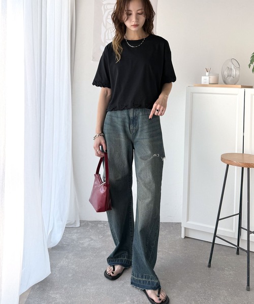 tシャツ 華やかさとこなれ感を両立！レースアップデザインクロップドＴシャツ(半袖) レディース | classicalelf | 21