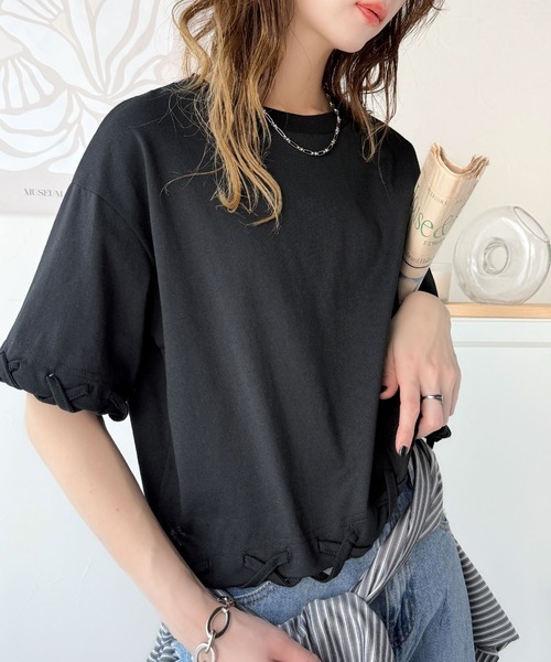 tシャツ 華やかさとこなれ感を両立！レースアップデザインクロップドＴシャツ(半袖) レディース | classicalelf | 14