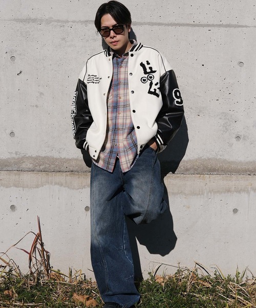 スタジャン HOOK -original- サガラ刺繍ワッペンスタジャン メンズ