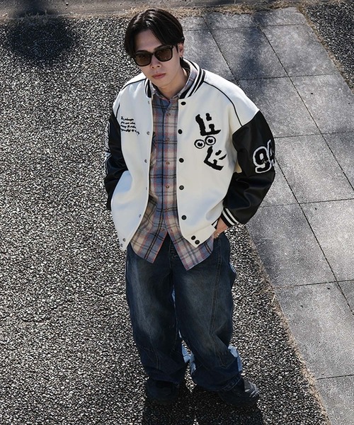 スタジャン HOOK -original- サガラ刺繍ワッペンスタジャン メンズ