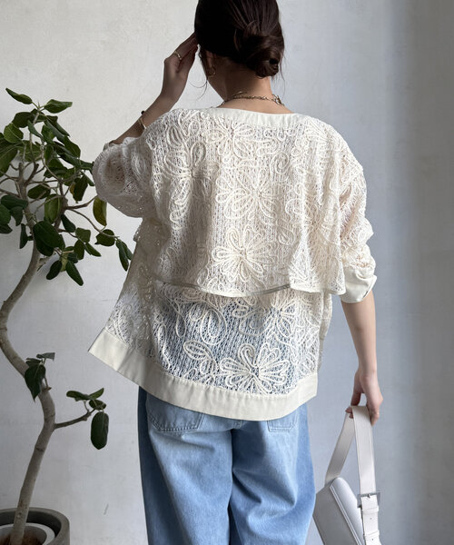 新品タグ付きDOUDOU web限定チュール重ねブルゾンブラック