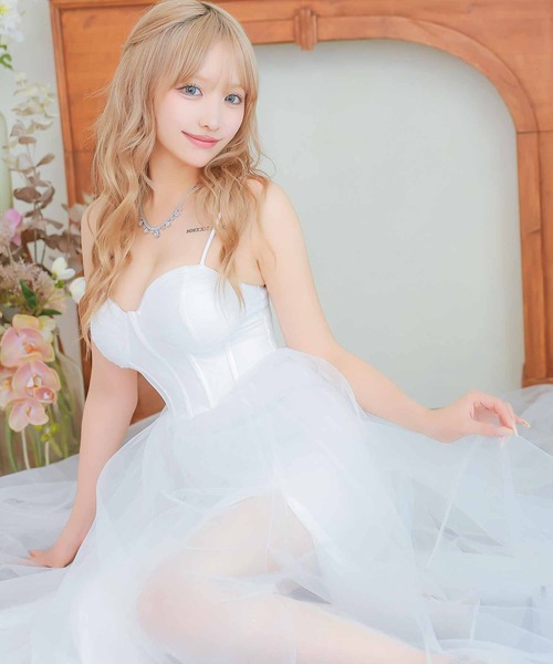 Tika チュールドレス ホワイト ミニ丈 ウェディング風 キャバドレス Tika（ティカ） ドレス 「CLOSED」 キャバドレス ロング フレア