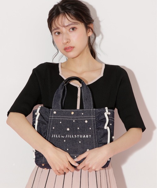 未使用★ジルバイジルスチュアート【デニム　フリルトートバッグ　パール】 JILL by STUART トートバッグ パールフリルトートバッグ