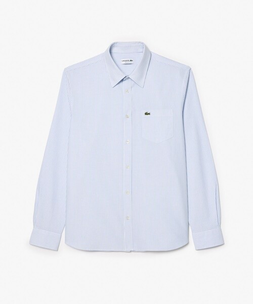 【新品未使用】LACOSTE 長袖シャツ サイズ36 水色ストライプ LACOSTE ラコステ 長袖ボタンシャツ ストライプ 胸ロゴ 水色