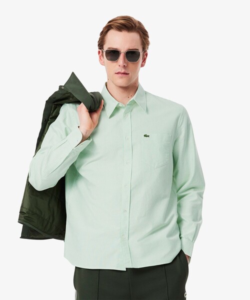 LACOSTE シャツ オックスフォード レギュラーカラーストライプ