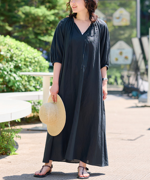 リネンコットンラグランギャザーワンピース JOURNAL STANDARD relume ワンピース リネンコットンラグラン
