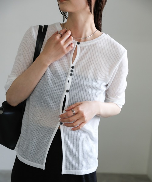select MOCA tシャツ シアーテレコボタンアップトップス