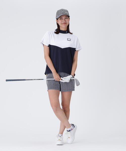 「PING APPAREL」配色半袖ハイネックシャツ 「LADIES LINE」 (LADIES) レディース PING APPAREL】全方向ストレッチフェニックスシティ柄ジャガード