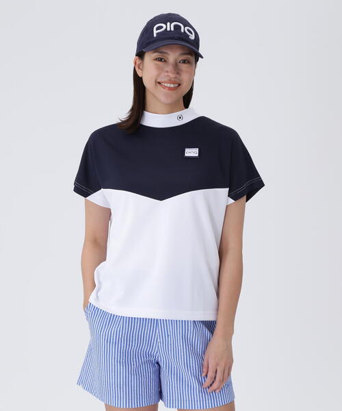 「PING APPAREL」配色半袖ハイネックシャツ 「LADIES LINE」 (LADIES) レディース