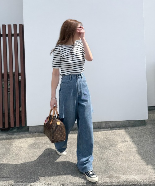 ジーンズ デニム デニムパンツ 「AYA×クラシカルエルフコラボ」 洗練された大人のカジュアルスタイル！カットアウトカーブデニム レディース | classicalelf | 08