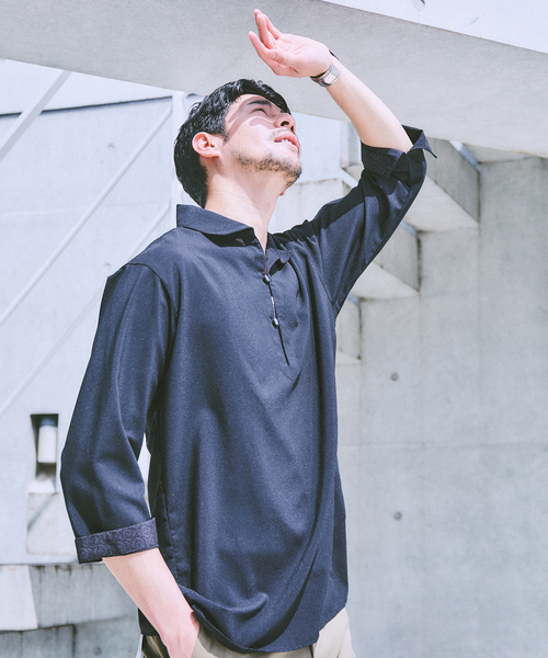 ABAHOUSE GRAY シャツ 新色追加！「リネンタッチ」カプリ7分袖シャツ