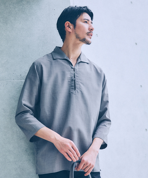 ABAHOUSE GRAY シャツ 新色追加！「リネンタッチ」カプリ7分袖シャツ
