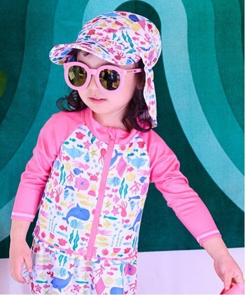 kladskap 水着 「SWIM」お魚総柄長袖ラッシュガード キッズ 子供