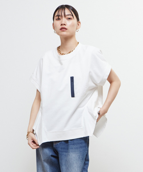tシャツ 異素材使いデザインスウェット レディース