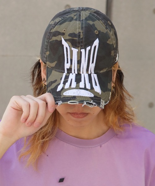 キャップ 帽子 PANQ/パンク 2024FW PIN-ATTACHED DESTORYED CAMO CAPS