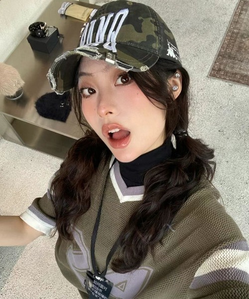 キャップ 帽子 PANQ/パンク 2024FW PIN-ATTACHED DESTORYED CAMO CAPS