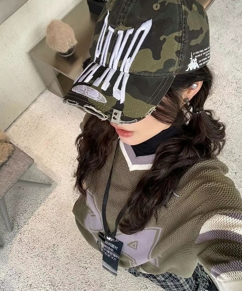 キャップ 帽子 PANQ/パンク 2024FW PIN-ATTACHED DESTORYED CAMO CAPS