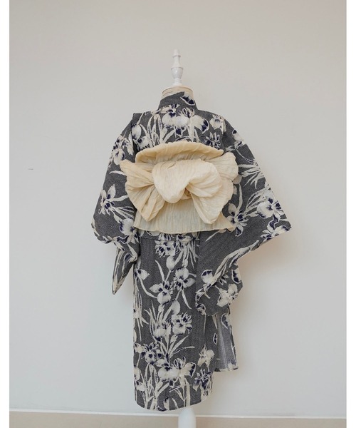 浴衣 「utatane×Acka.」kids 浴衣3set 鮫小紋と菖蒲 navy・ivory