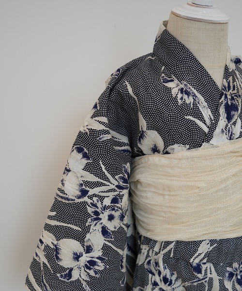 浴衣 「utatane×Acka.」kids 浴衣3set 鮫小紋と菖蒲 navy・ivory