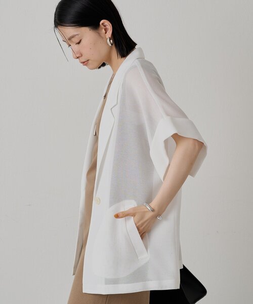 【新品】LOUNGEDRESS メッシュハーフスリーブジャケット ブラック セール】メッシュハーフスリーブジャケット（ベスト