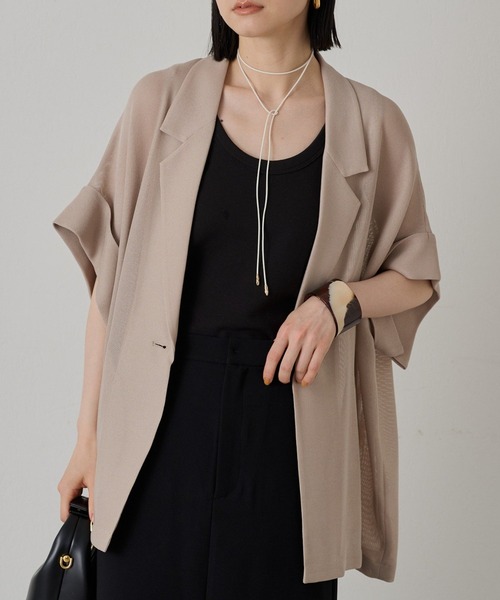 Laungedress ダブルベスト ノースリーブ ジレ ジャケット 麻 Loungedress ベスト ジレ メッシュハーフスリーブジャケット