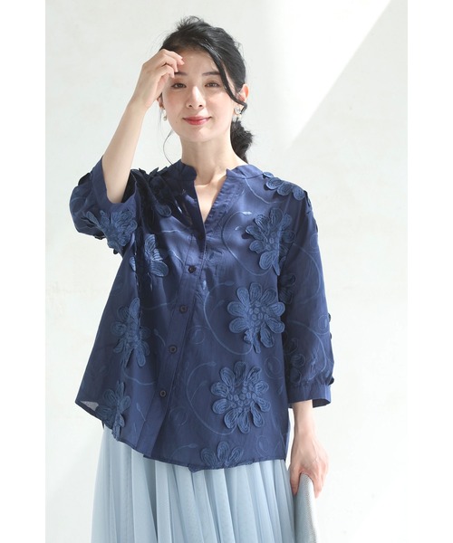 cawaii ブラウス シャツ 立体花のスキッパーシャツトップス