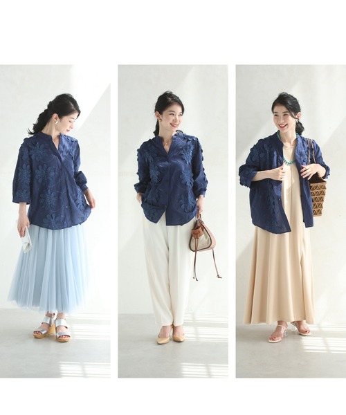 cawaii ブラウス シャツ 立体花のスキッパーシャツトップス