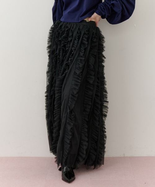 LA BELLE ETUDE　ティアードボリュームチュールスカート ブラック LA BELLE ETUDEティアードボリュームチュールスカート ブラック