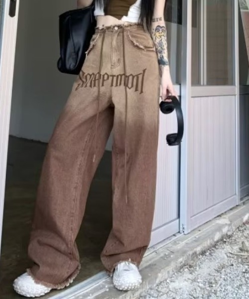 「GEMEDA」 「achic」加工デニムパンツ L ブラウン レディース