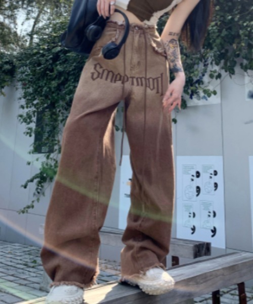 「GEMEDA」 「achic」加工デニムパンツ L ブラウン レディース